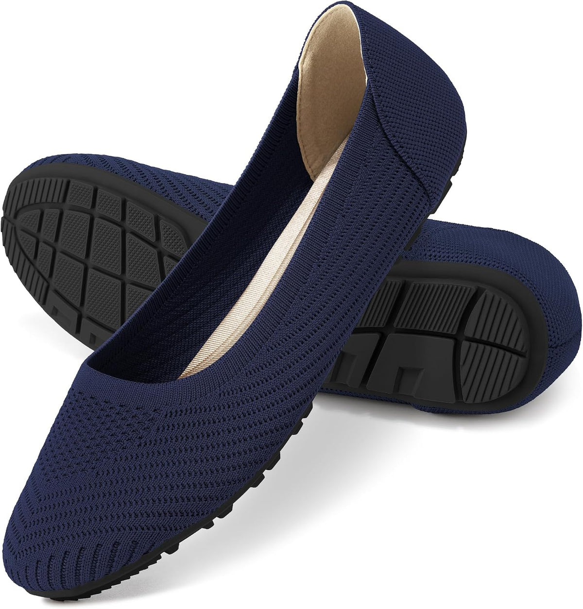 Women's Breathable Knit Casual Flats - Lightweight Anti Slip Walking Shoes with Soft Insole for Outdoor Days - Black