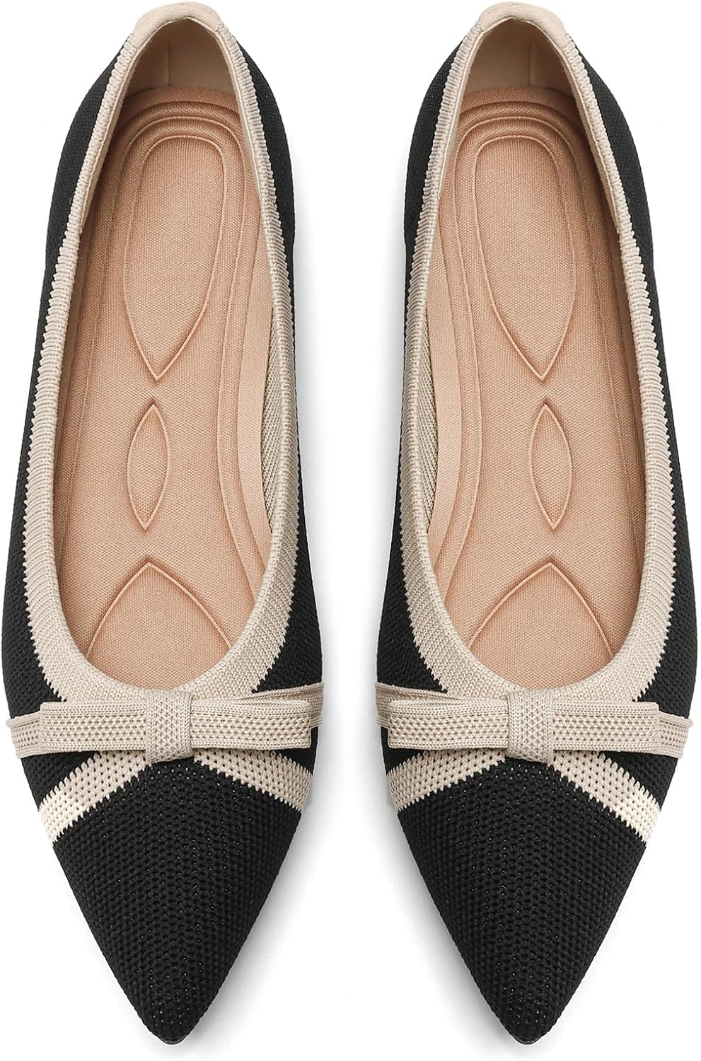 Women's Pointed Toe Knit Ballet Flats - Foldable Slip On Office Shoes with Built In Arch Support - 7