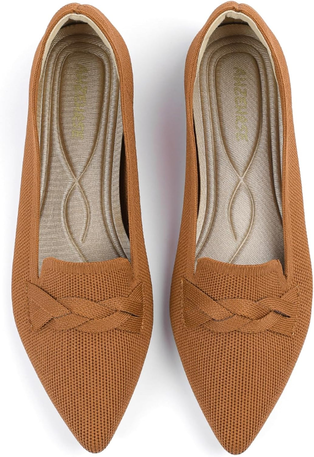 Women's Classic Pointed Toe Ballet Flats - Knit Dressy Bow Slip On Shoes for Office and Everyday Wear - 8