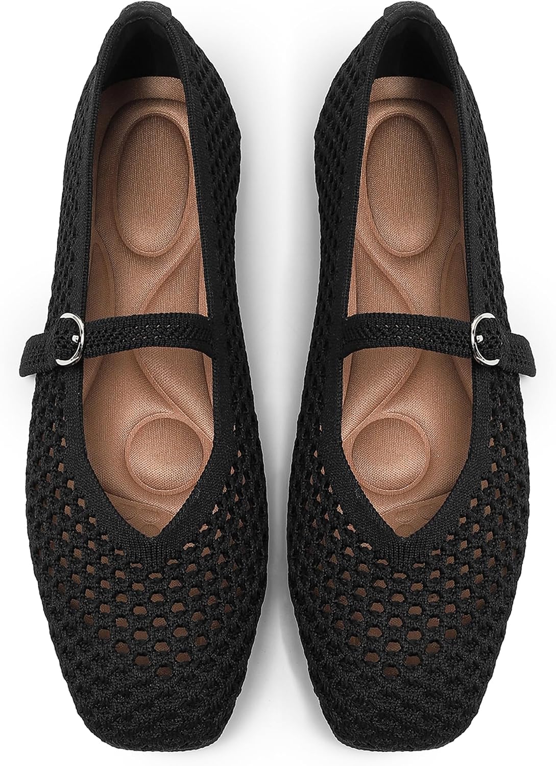 Women's Woven Square Toe Mary Jane Flats - Washable Ballet Shoes with Ankle Strap for Formal and Office Wear - 8