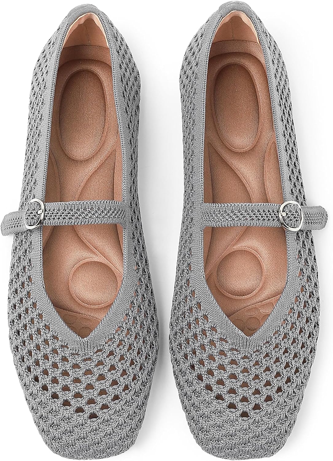 Women's Woven Square Toe Mary Jane Flats - Washable Ballet Shoes with Ankle Strap for Formal and Office Wear - 8