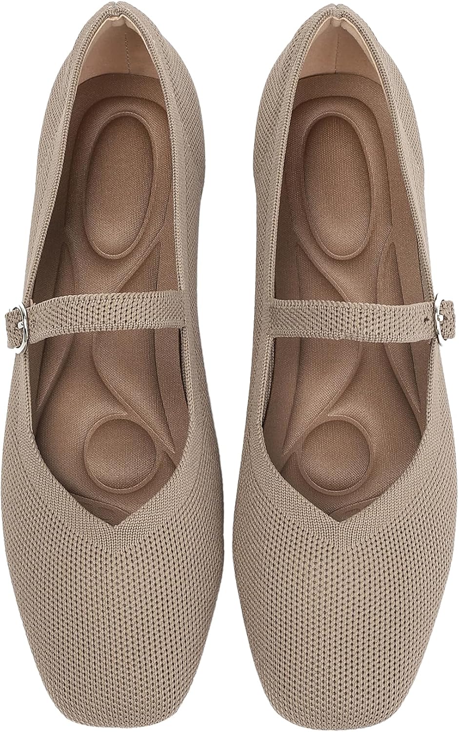 Women's Square Toe Knit Mary Jane Flats - Washable Ballet Shoes with Ankle Strap for Office and Formal Wear - 6