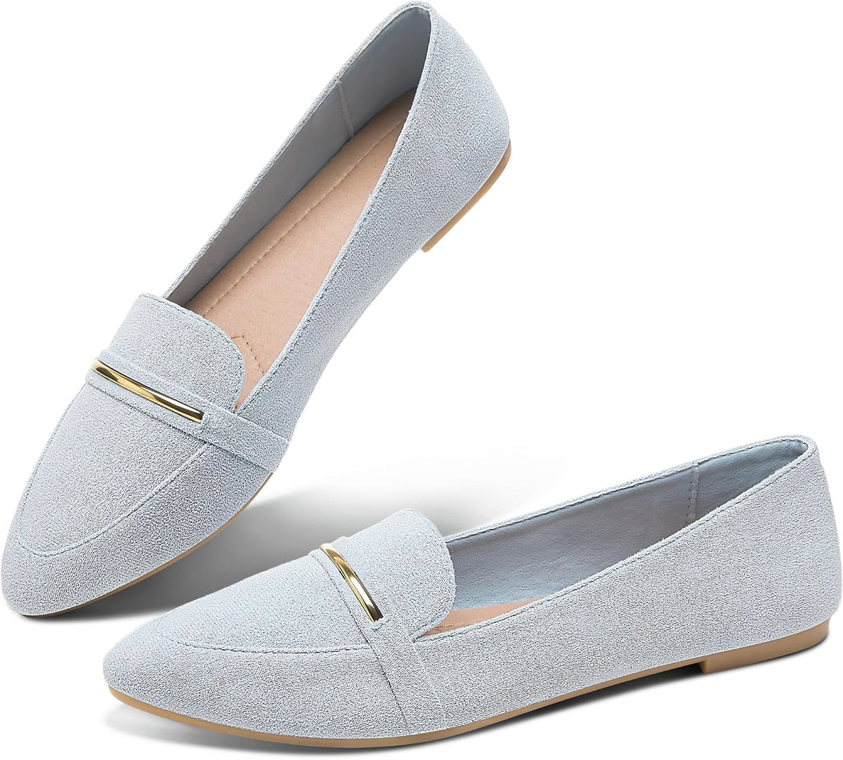 Women's Pointed Toe Penny Loafers - Faux Suede Flat Slip On Work Shoes for Office and Business Casual - 8