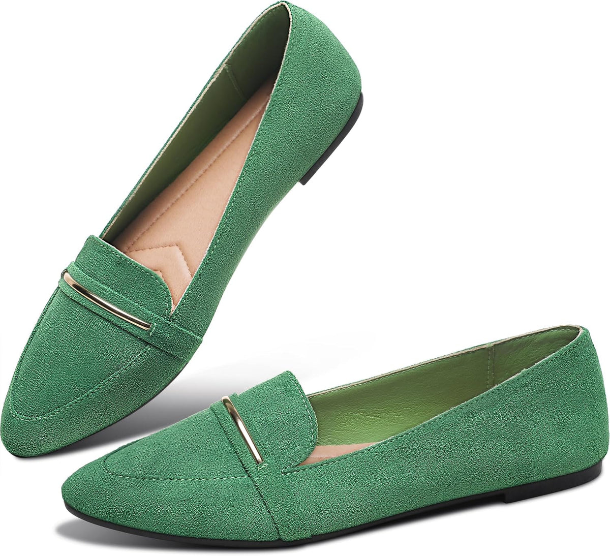 Women's Pointed Toe Penny Loafers - Faux Suede Flat Slip On Work Shoes for Office and Business Casual - 6