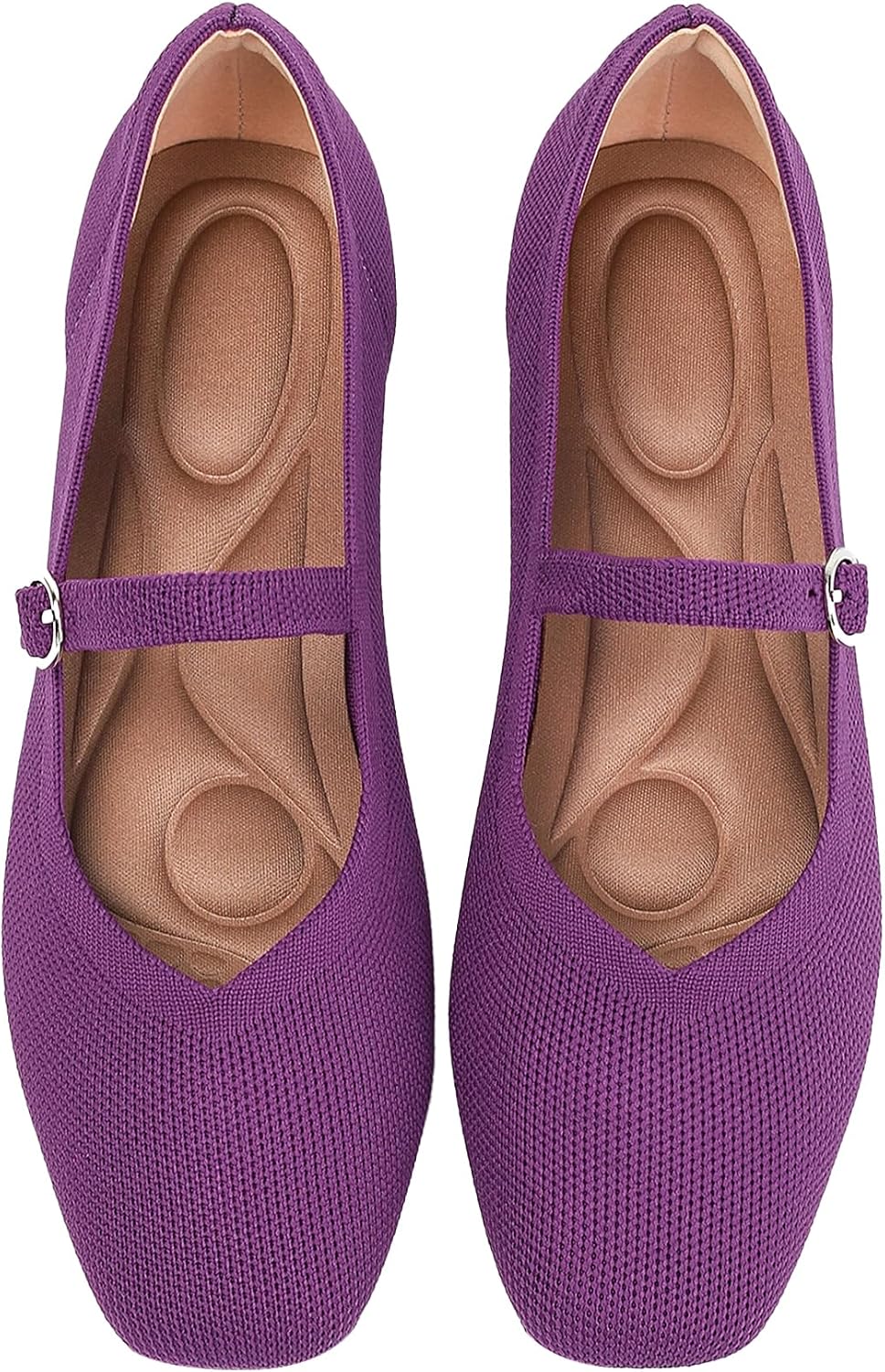 Women's Square Toe Knit Mary Jane Flats - Washable Ballet Shoes with Ankle Strap for Office and Formal Wear - 8