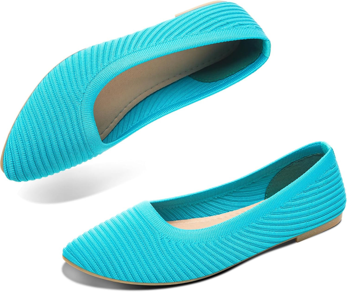 Women's Knit Ballerina Flats - Pointed Toe Soft Slip On Dress Shoes for Walking and Casual Office Wear - 6