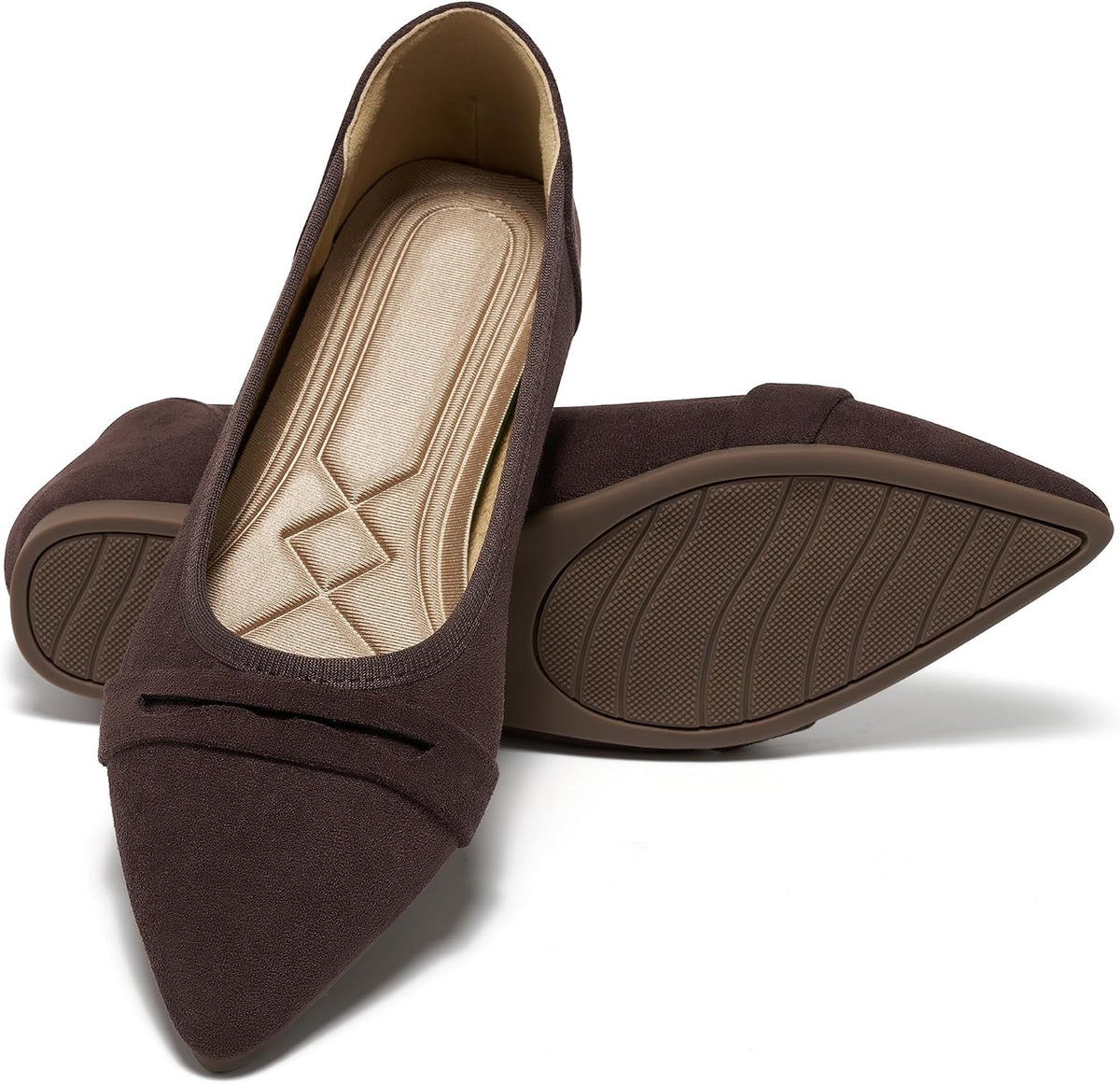 Women's Pointed Toe Business Flats - Slip On Work Shoes with Memory Foam Insole and Non Slip Sole - 7