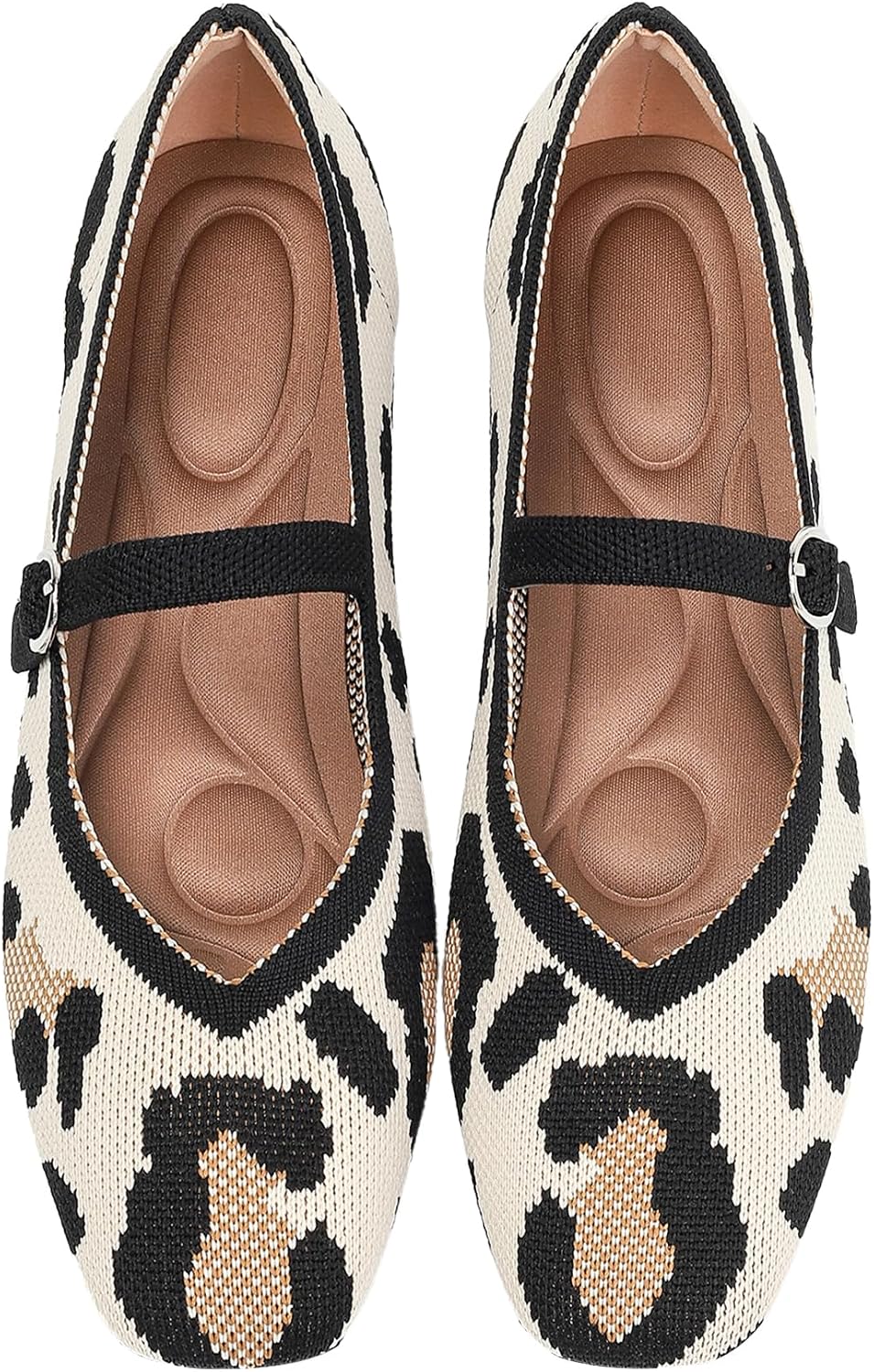 Women's Square Toe Knit Mary Jane Flats - Washable Ballet Shoes with Ankle Strap for Office and Formal Wear - 6