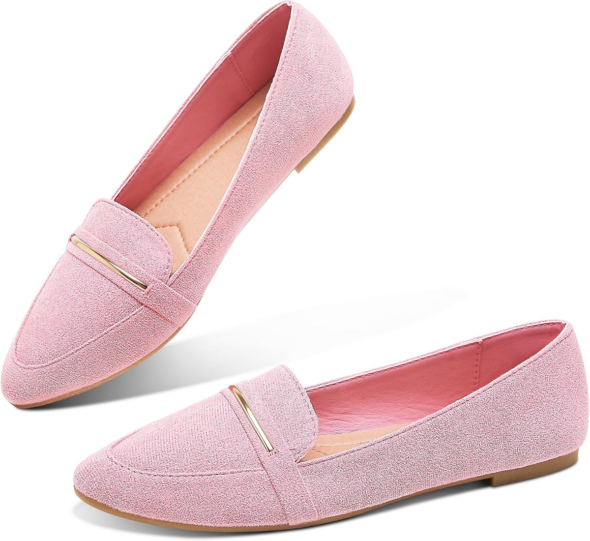 Women's Pointed Toe Penny Loafers - Faux Suede Flat Slip On Work Shoes for Office and Business Casual - 6