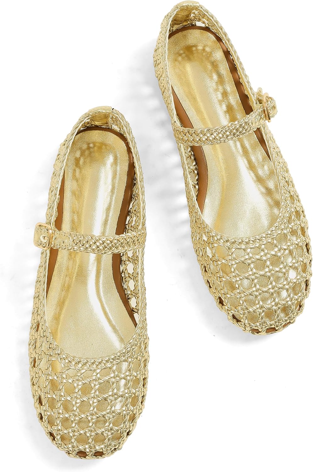 Women's Woven Mesh Ballet Flats - Round Toe Mary Jane Shoes with Buckle Strap for Warm Weather Dressing - 6