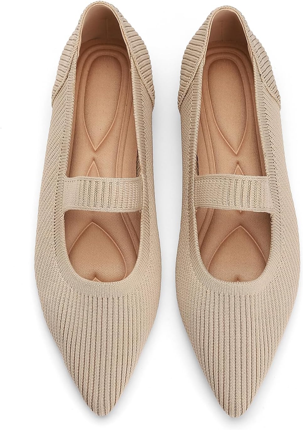 Women's Pointed Toe Knit Ballet Flats - Foldable Slip On Office Shoes with Built In Arch Support - 7