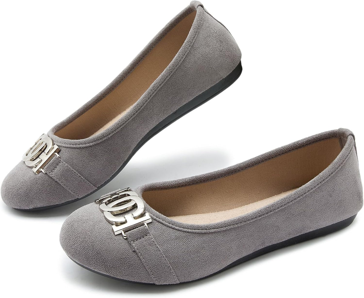 Women's Round Toe Ballet Flats - Slip On Casual Shoes for Walking, Driving and Dressy Weekday Wear - 6