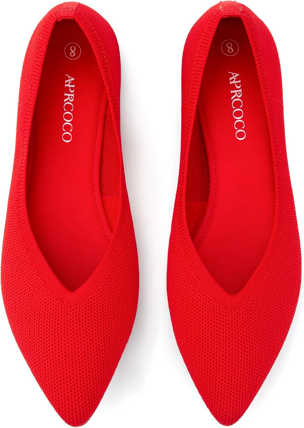 Women's Pointed Toe Knit Ballet Flats - Lightweight Washable Slip On Shoes for Work and Dressy Days - 6