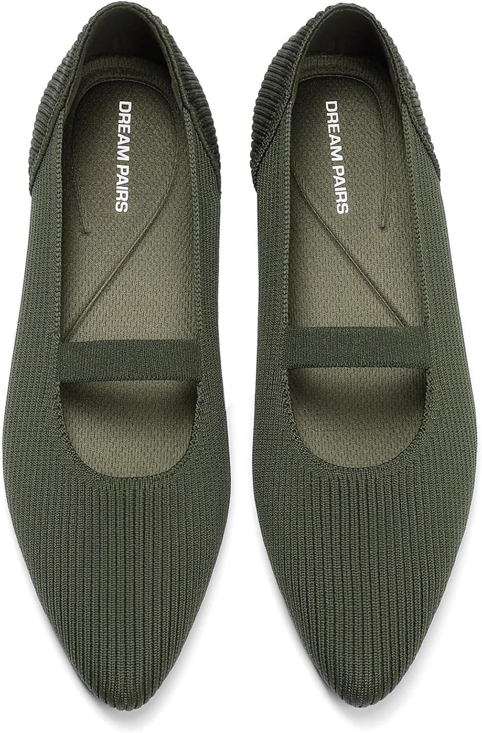 Women's Pointed Toe Mary Jane Flats - Machine Washable Knit Slip On Dress Shoes with Cushioned Insoles - 6 Wide