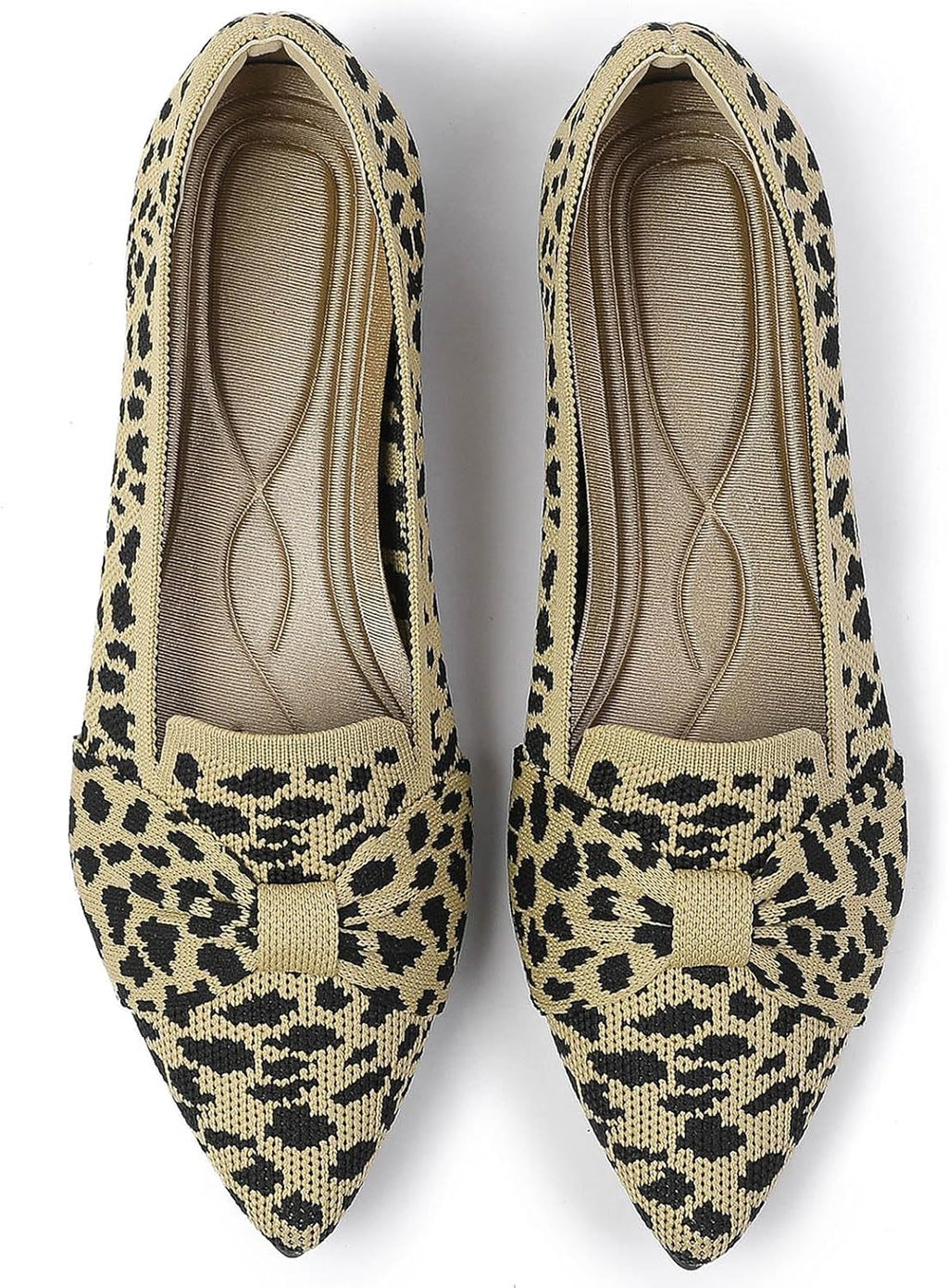 Women's Classic Pointed Toe Ballet Flats - Knit Dressy Bow Slip On Shoes for Office and Everyday Wear - 8