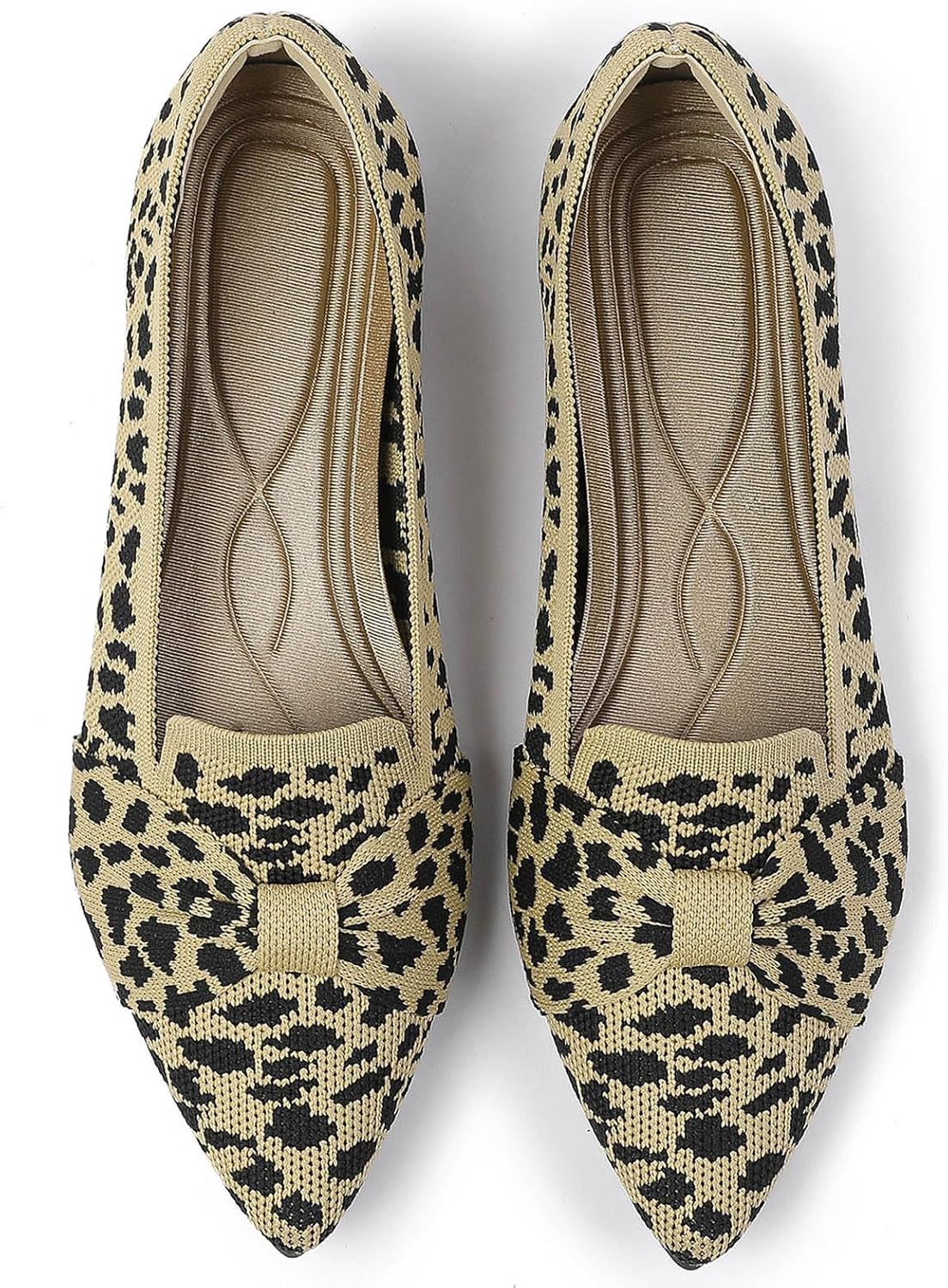 Women's Classic Pointed Toe Ballet Flats - Knit Dressy Bow Slip On Shoes for Office and Everyday Wear - 8