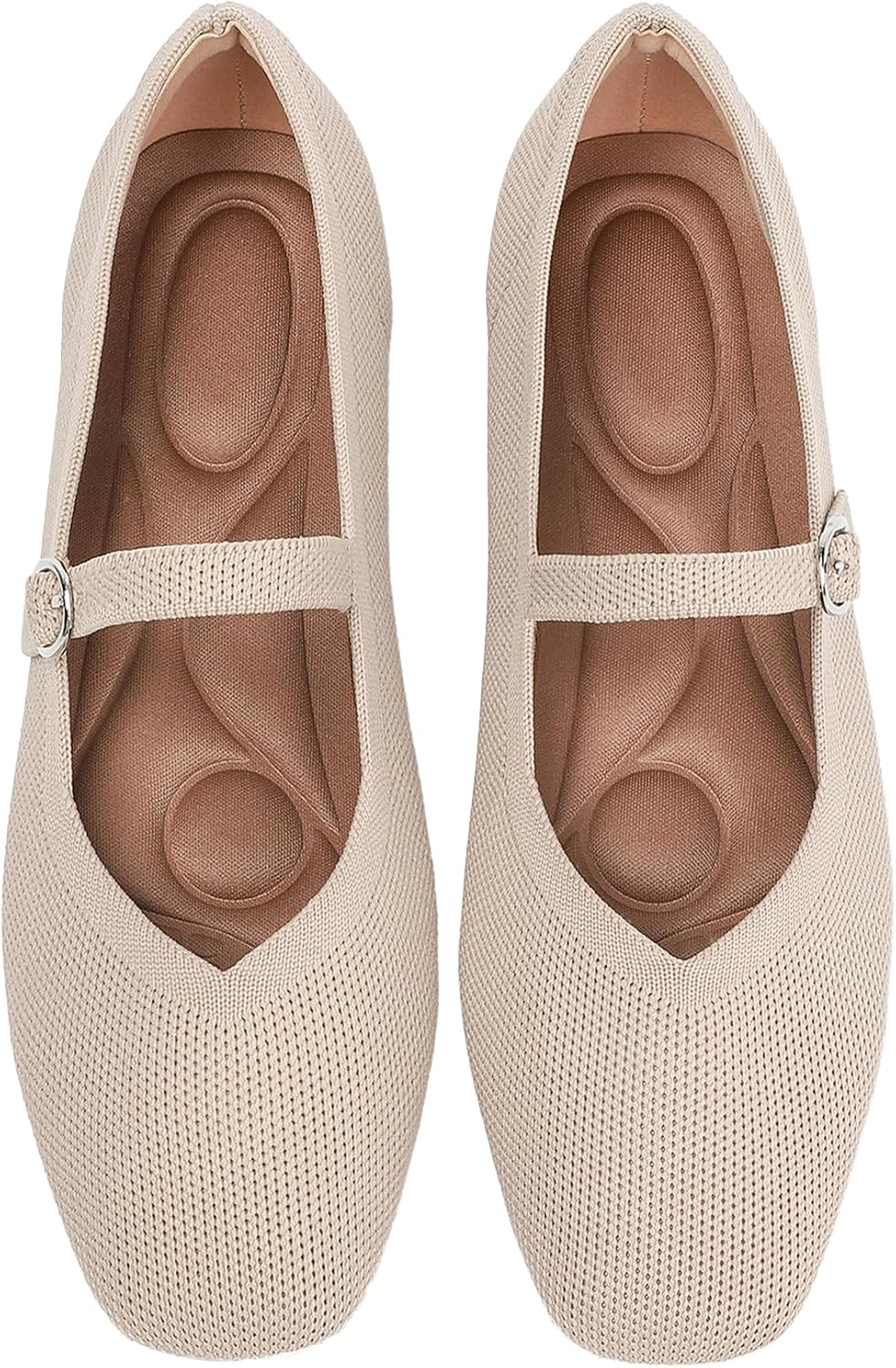 Women's Square Toe Knit Mary Jane Flats - Washable Ballet Shoes with Ankle Strap for Office and Formal Wear - 6