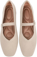 Women's Square Toe Knit Mary Jane Flats - Washable Ballet Shoes with Ankle Strap for Office and Formal Wear - 6