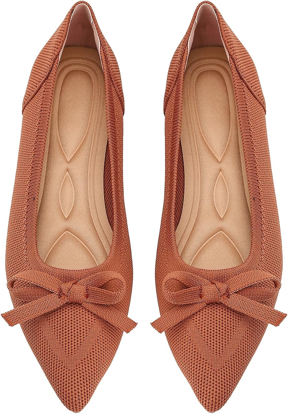 Women's Pointed Toe Knit Ballet Flats - Foldable Slip On Office Shoes with Built In Arch Support - 6