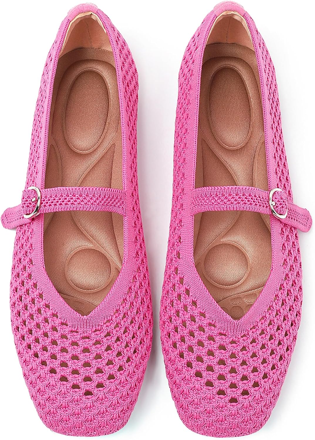 Women's Woven Square Toe Mary Jane Flats - Washable Ballet Shoes with Ankle Strap for Formal and Office Wear - 8