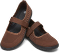 Women's Wide Toe Box Mary Jane Flats - Knit Wide Width Shoes with Velcro Ankle Strap and Zero Drop Sole - 6