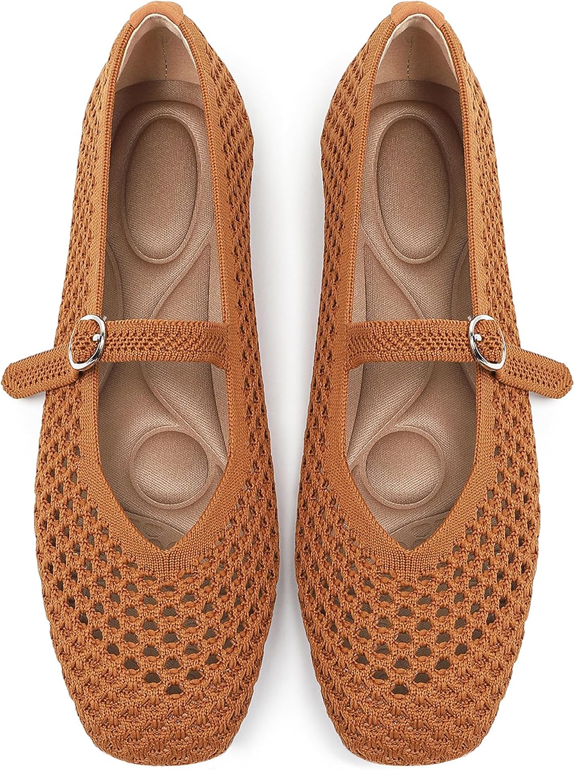 Women's Woven Square Toe Mary Jane Flats - Washable Ballet Shoes with Ankle Strap for Formal and Office Wear - 6