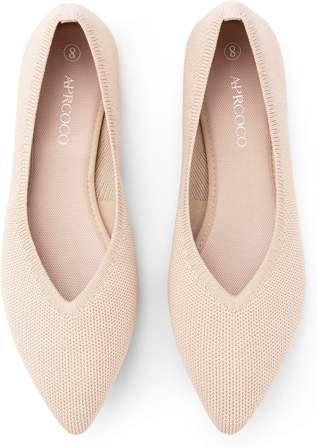 Women's Pointed Toe Knit Ballet Flats - Lightweight Washable Slip On Shoes for Work and Dressy Days - 6