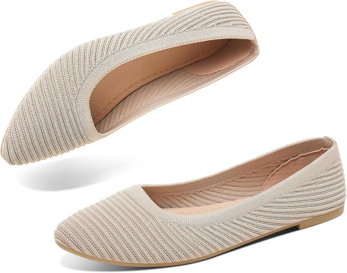 Women's Knit Ballerina Flats - Pointed Toe Soft Slip On Dress Shoes for Walking and Casual Office Wear - 6