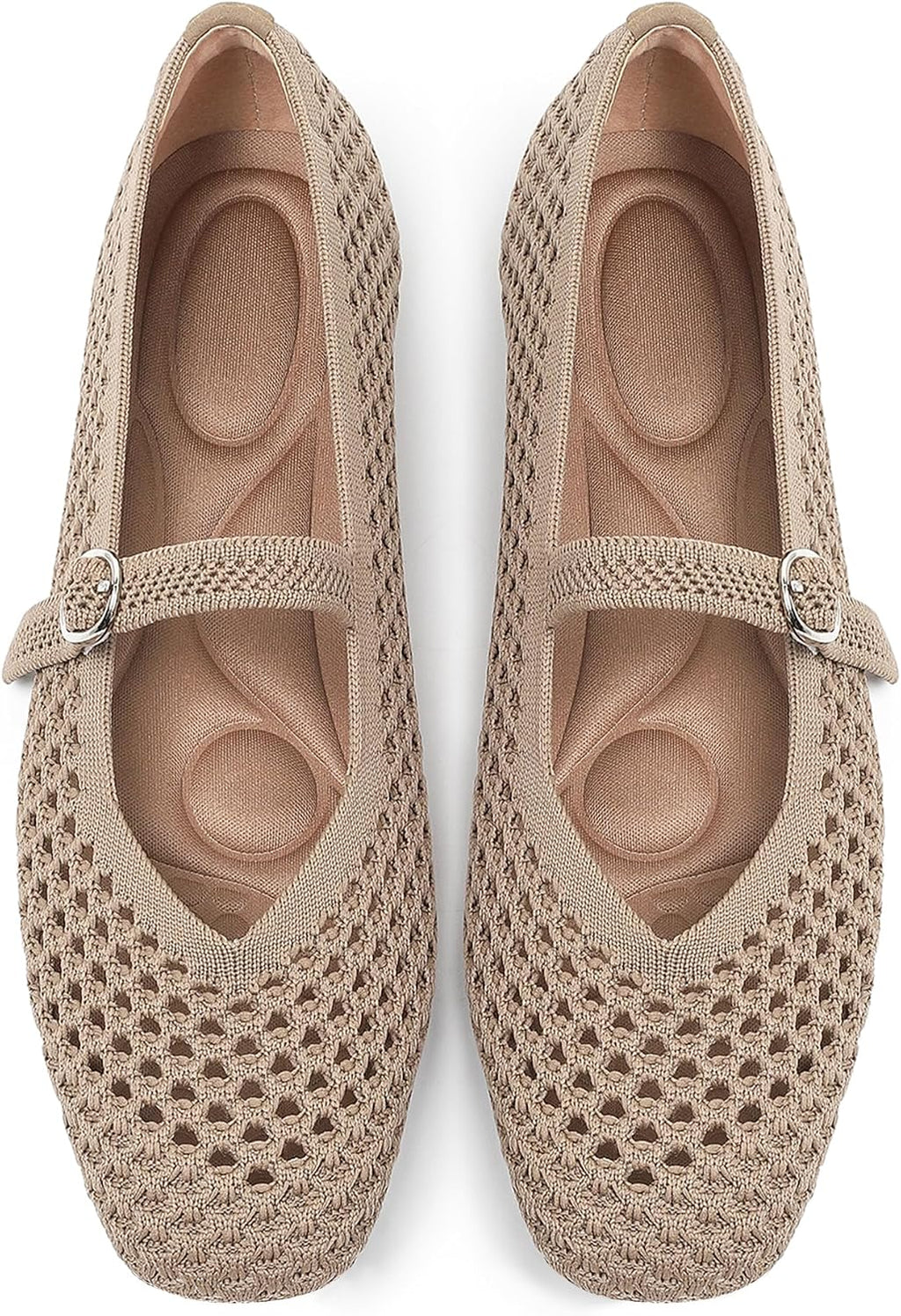 Women's Woven Square Toe Mary Jane Flats - Washable Ballet Shoes with Ankle Strap for Formal and Office Wear - 6