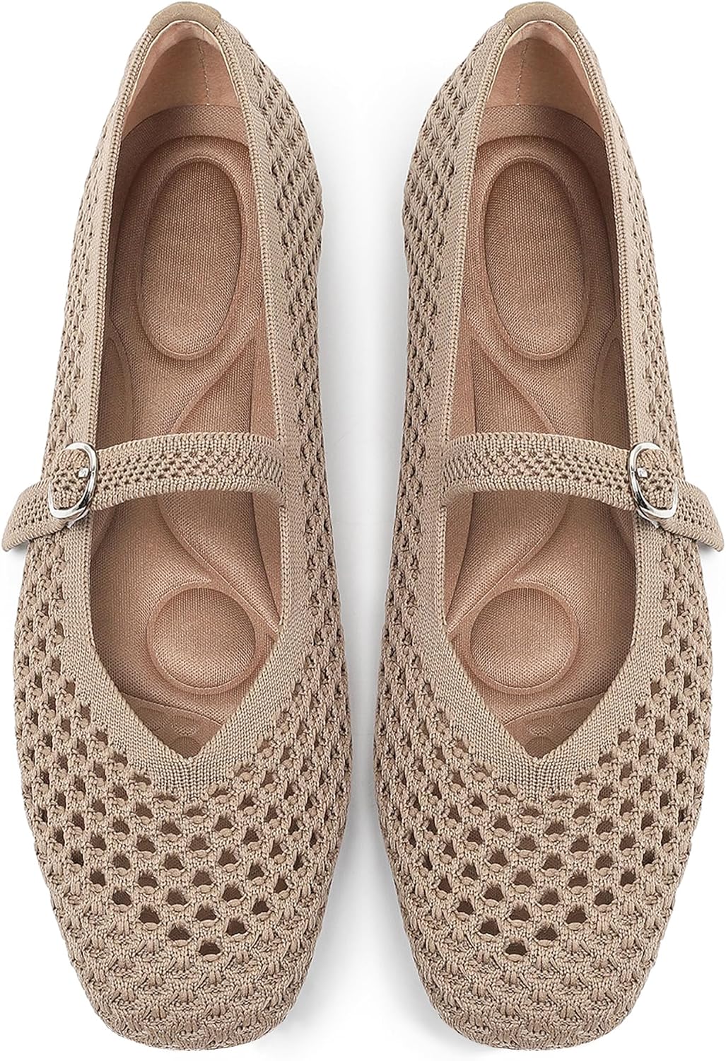 Women's Woven Square Toe Mary Jane Flats - Washable Ballet Shoes with Ankle Strap for Formal and Office Wear - 6