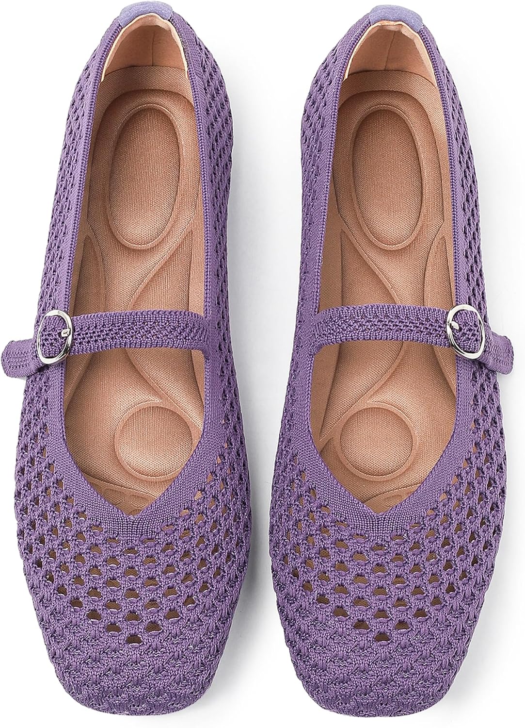 Women's Woven Square Toe Mary Jane Flats - Washable Ballet Shoes with Ankle Strap for Formal and Office Wear - 8