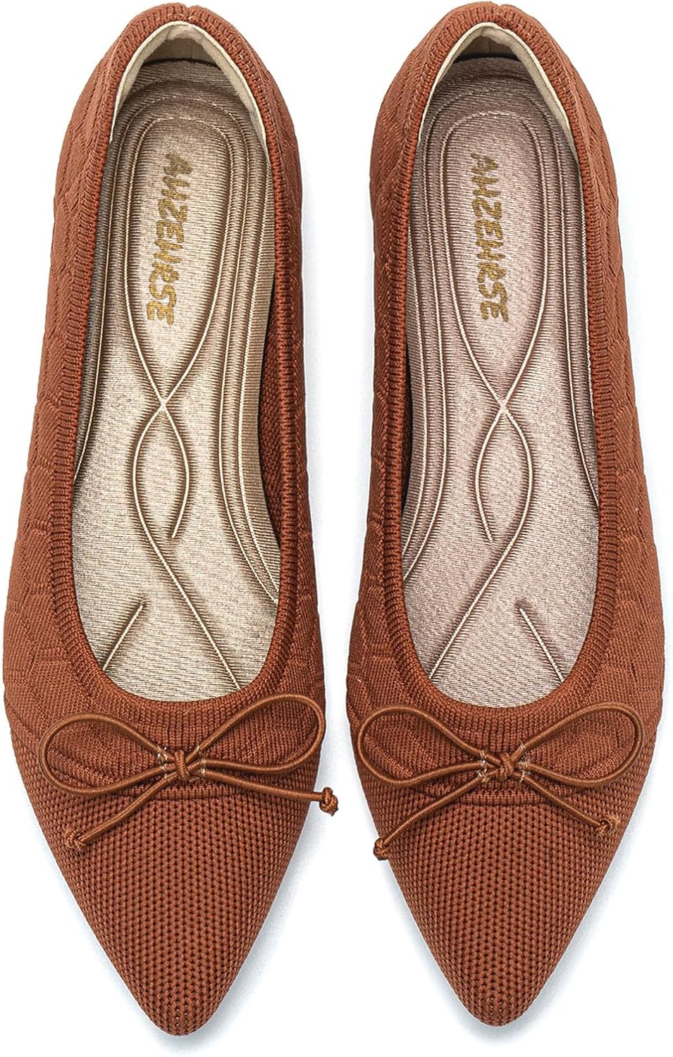 Women's Classic Pointed Toe Ballet Flats - Knit Dressy Bow Slip On Shoes for Office and Everyday Wear - 8