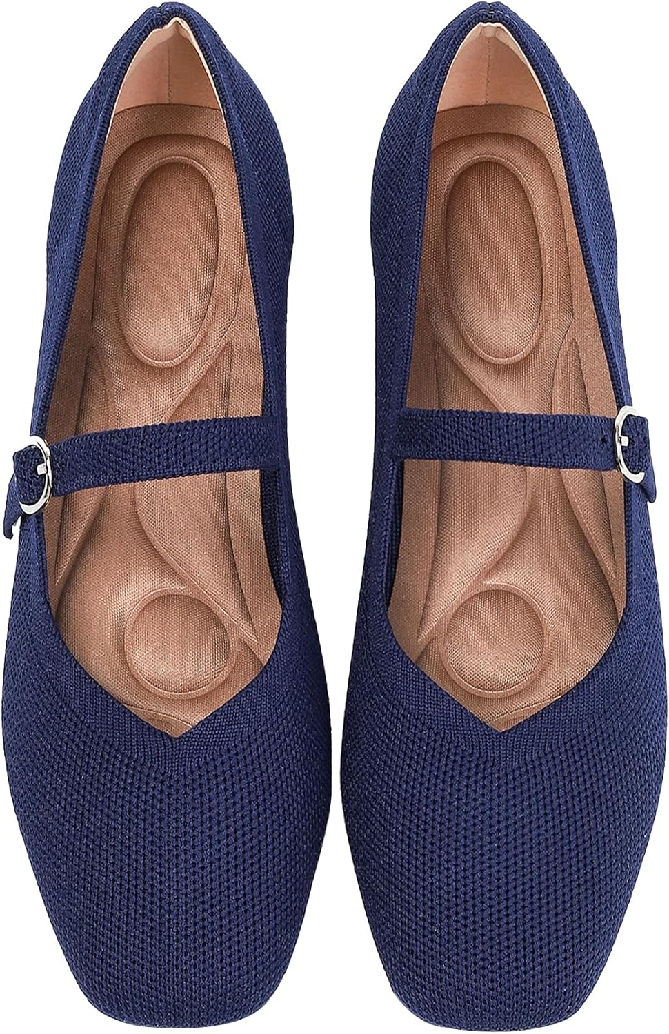Women's Square Toe Knit Mary Jane Flats - Washable Ballet Shoes with Ankle Strap for Office and Formal Wear - 6