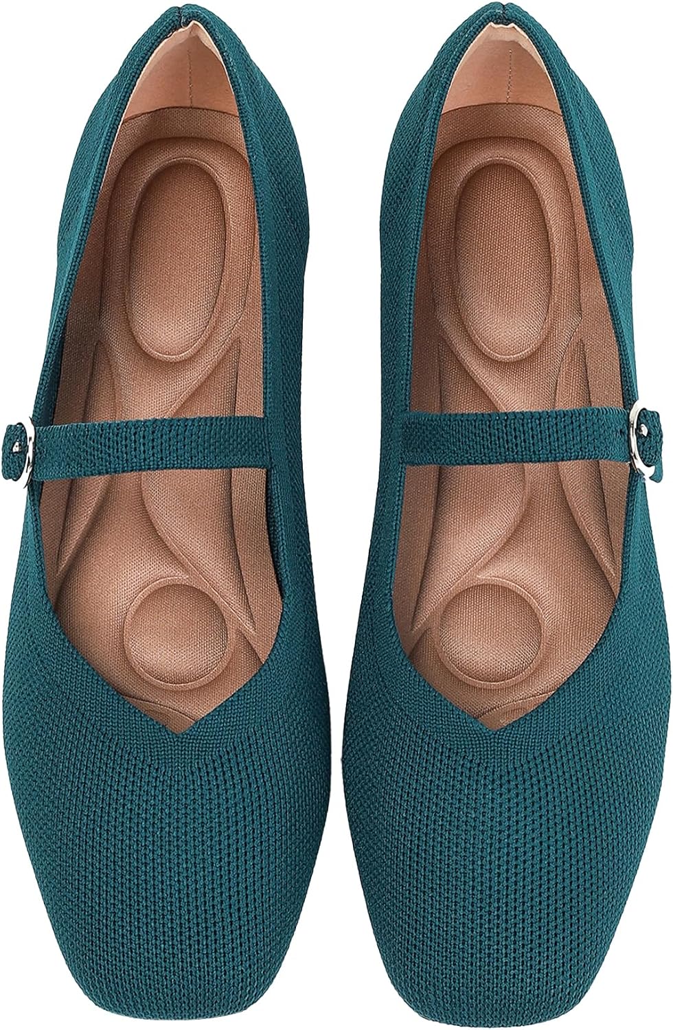 Women's Square Toe Knit Mary Jane Flats - Washable Ballet Shoes with Ankle Strap for Office and Formal Wear - 6
