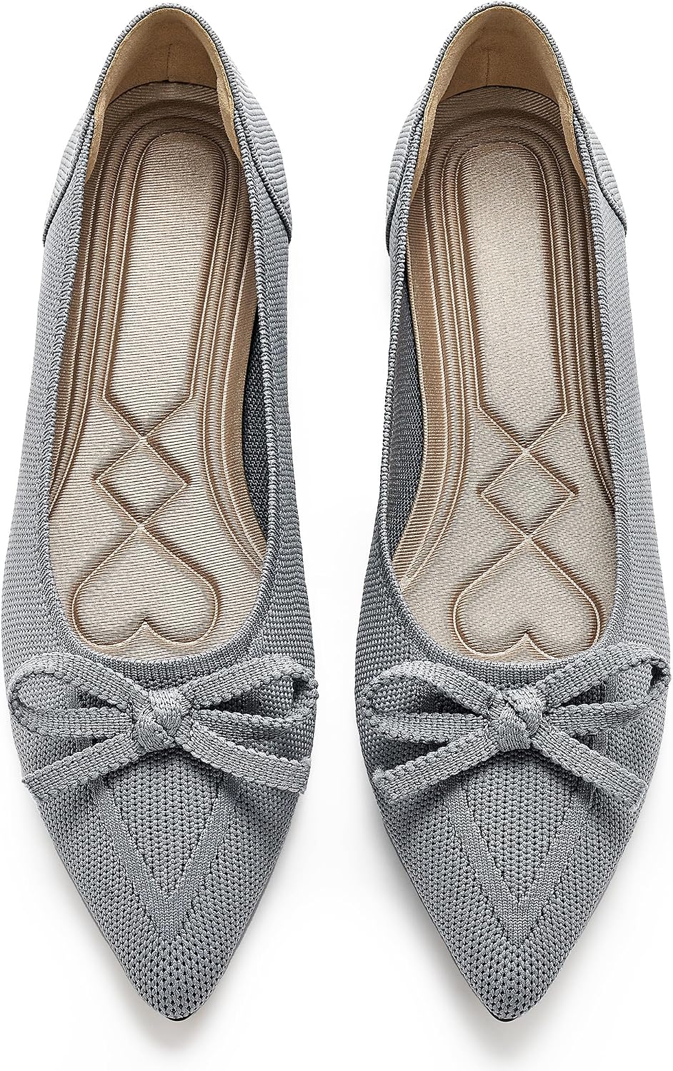 Women's Pointed Toe Bow Ballet Flats - Knit Slip On Shoes for Work, Business Casual and Dressy Evenings - 6