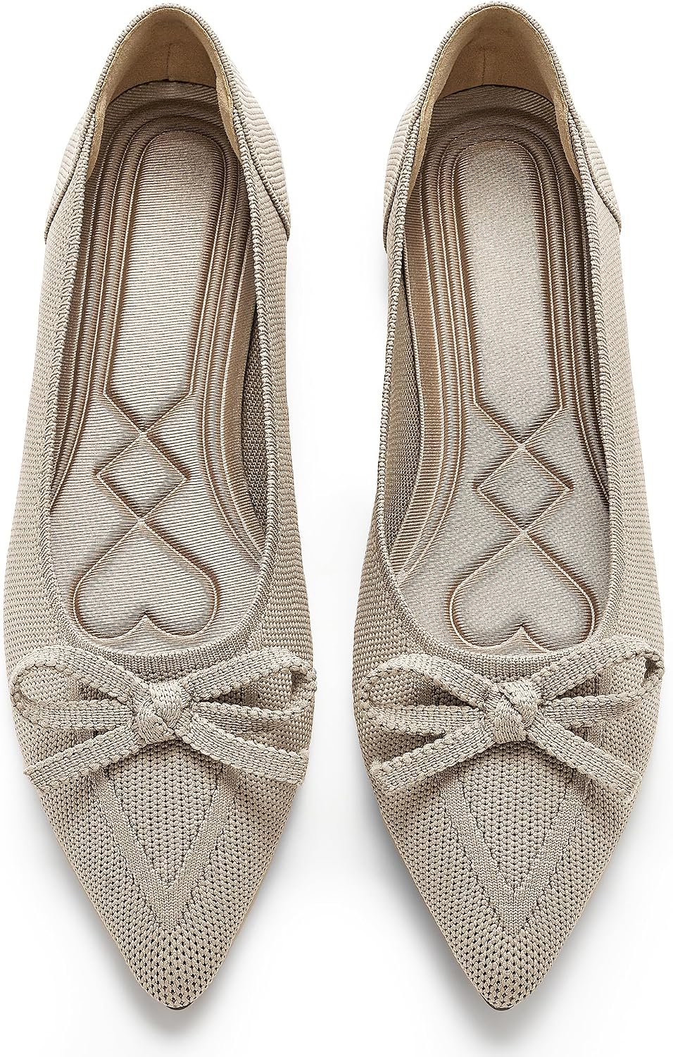 Women's Pointed Toe Bow Ballet Flats - Knit Slip On Shoes for Work, Business Casual and Dressy Evenings - 6