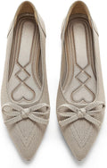 Women's Pointed Toe Bow Ballet Flats - Knit Slip On Shoes for Work, Business Casual and Dressy Evenings - 6