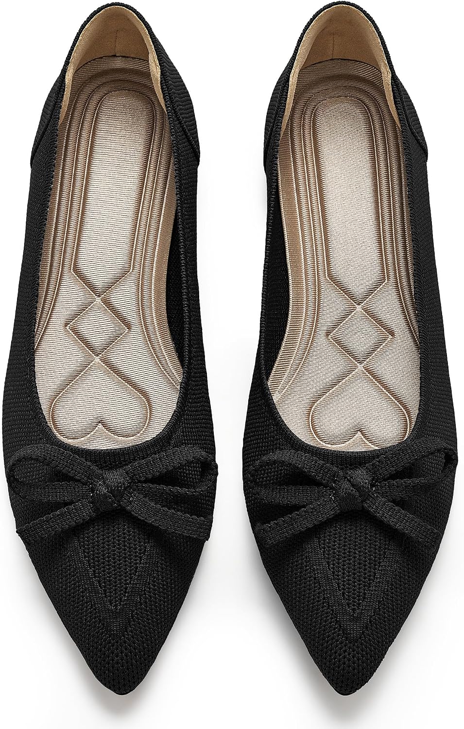 Women's Pointed Toe Bow Ballet Flats - Knit Slip On Shoes for Work, Business Casual and Dressy Evenings - 6